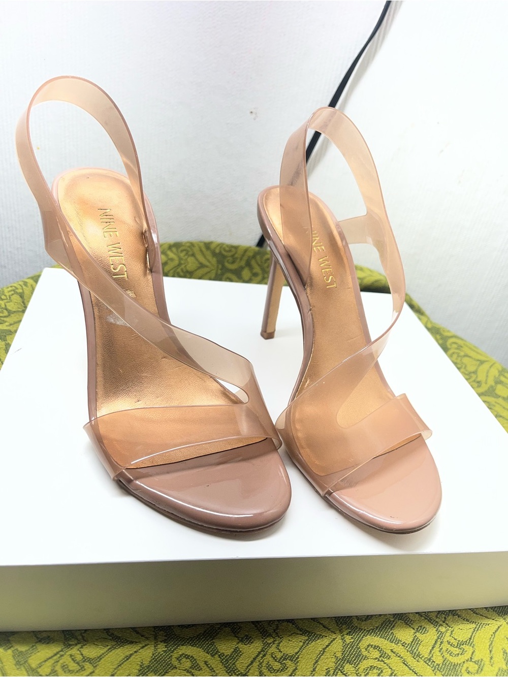 Nine West Nude Blush Clear Strap Stiletto Sandals